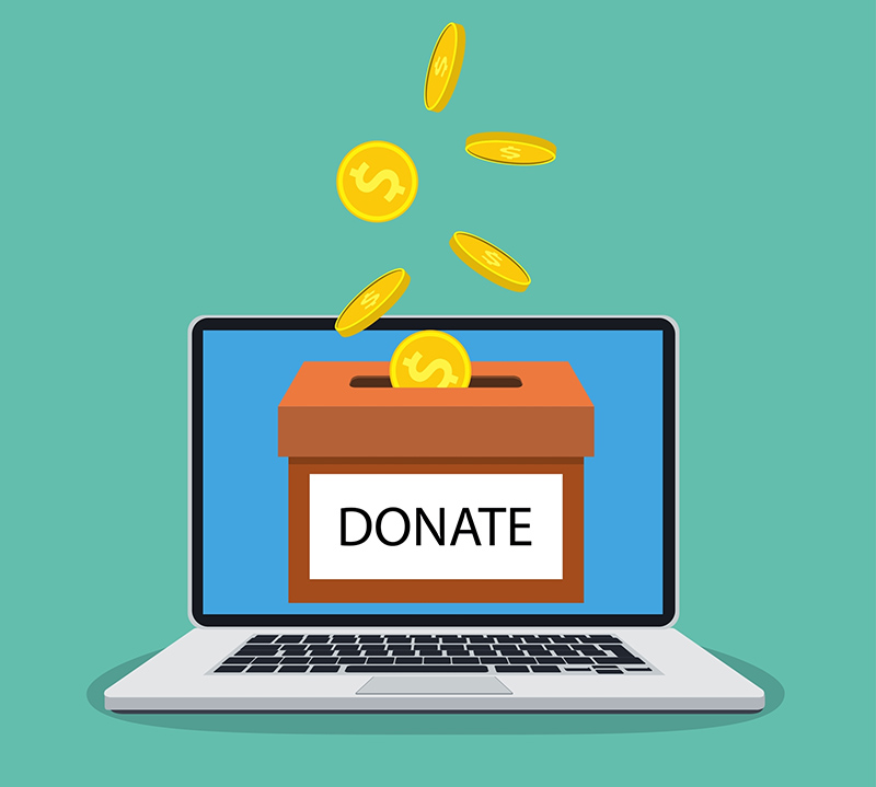 donation box with coins dropping into it